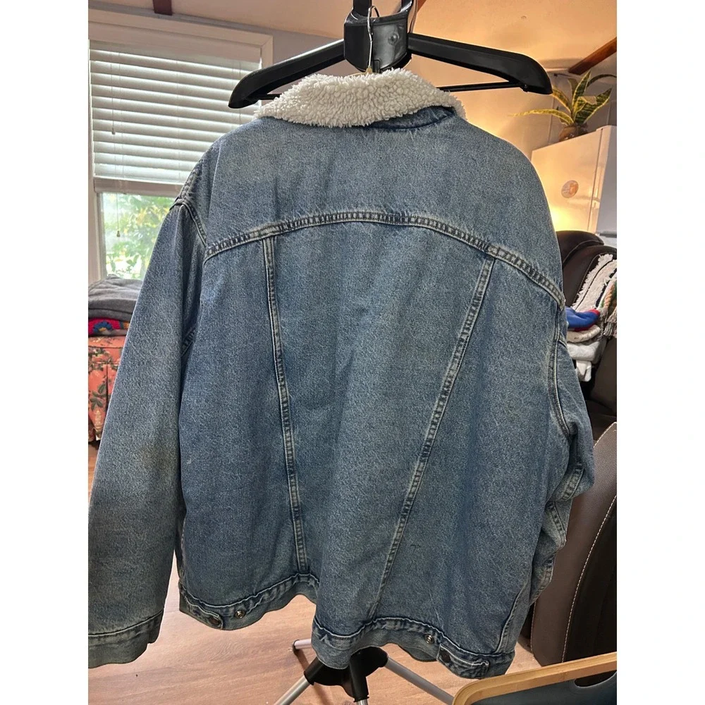 Levi Strauss Co Denim Sherpa Lined Trucker Jacket Men's Size XXL Blue Distressed - Picture 2 of 4